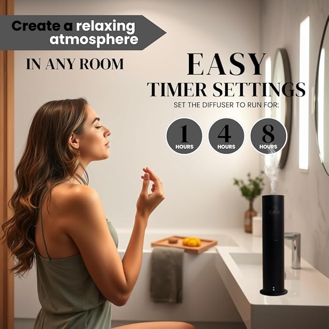 Aroma Scent Diffuser Starter Kit for Up to 1000SQ. FT. Coverage - 120ML Waterless Essential Aroma Scent Oil Included - Luxury Aroma Diffuser Ideal for Home, Office & Hotel (Black, Mirage)