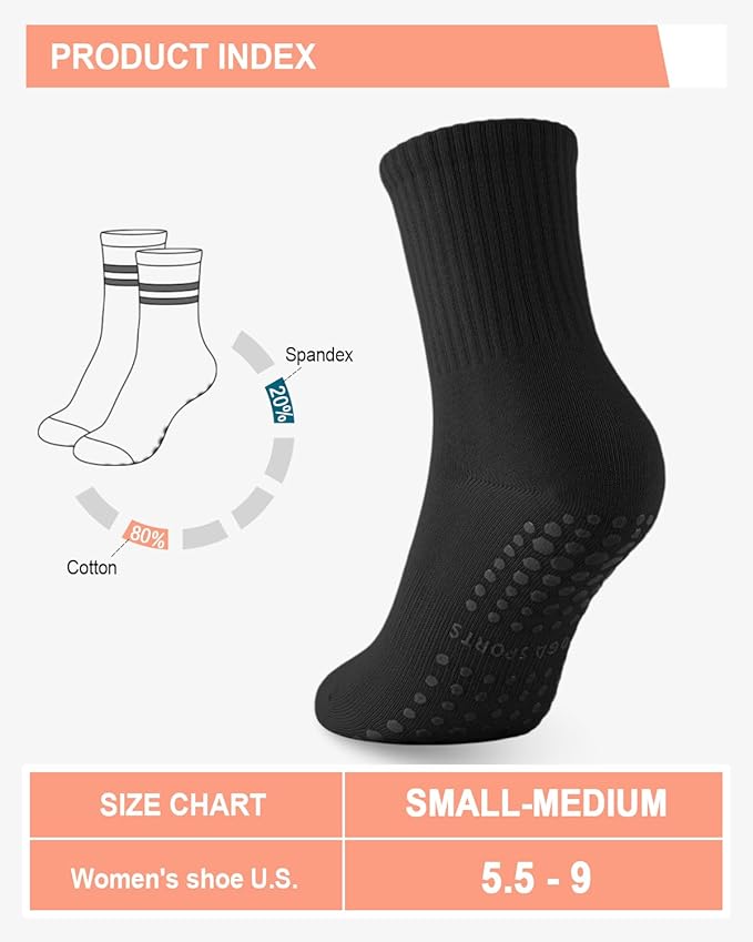 3/6 Pairs Grip Pilates Socks for Women, Non-slip Yoga Athletic Socks for Barre Ballet Barefoot Workout Hospital