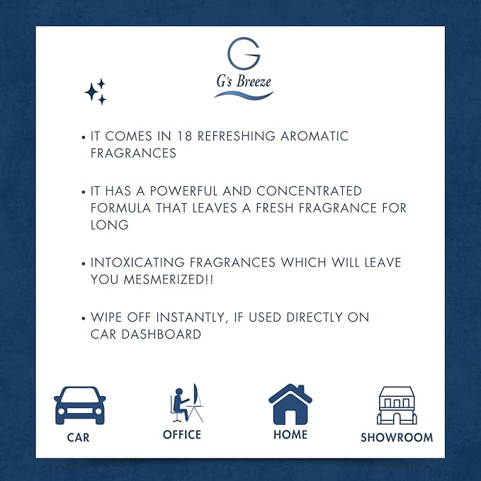G's Breeze Smart Aroma Diffuser with 60ml Breeze Blue Scent Refill – Bluetooth & Wi-Fi App Control - LED Lighting, Adjustable Intensity - Long-Lasting Fresh Aquatic Fragrance for Home or Office