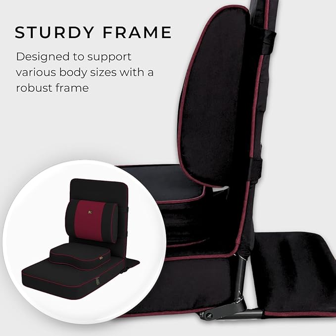 Friends of Meditation Extra Large Meditation Chair | Floor Chair with Back Support | Yoga Chairs for Adults | Portable Folding Chair | Yoga Chair with Cushion & Meditation Block | Black | 24x22 in