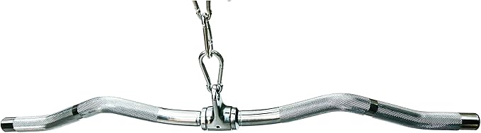 Lat Cable Machine Attachment Curl Pulldown Barbell Revolving Bar, Multi-Exerciser Cable Attachment, Solid Steel Tricep Press Down Bar with Rubber Handgrips & Revolving Hanger
