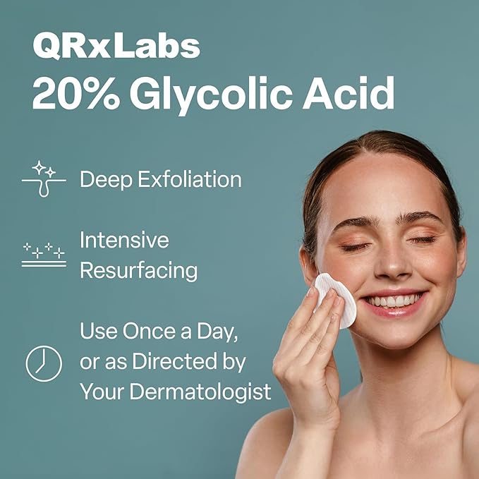 Glycolic Acid 20% Resurfacing Pads for Face & Body with Vitamins B5, C & E, Green Tea, Calendula, Allantoin - Exfoliates Surface Skin and Reduces Appearance of Fine Lines and Wrinkles - 2PK
