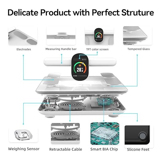 Fitdays Smart Body Fat Scale | Advanced 8-Electrode Technology for BMI/20+ Body Metrics | Full-Color LED & High Precision | Bathroom Weight Scale for Fitness/Weight Loss (FG2305ULB-White)