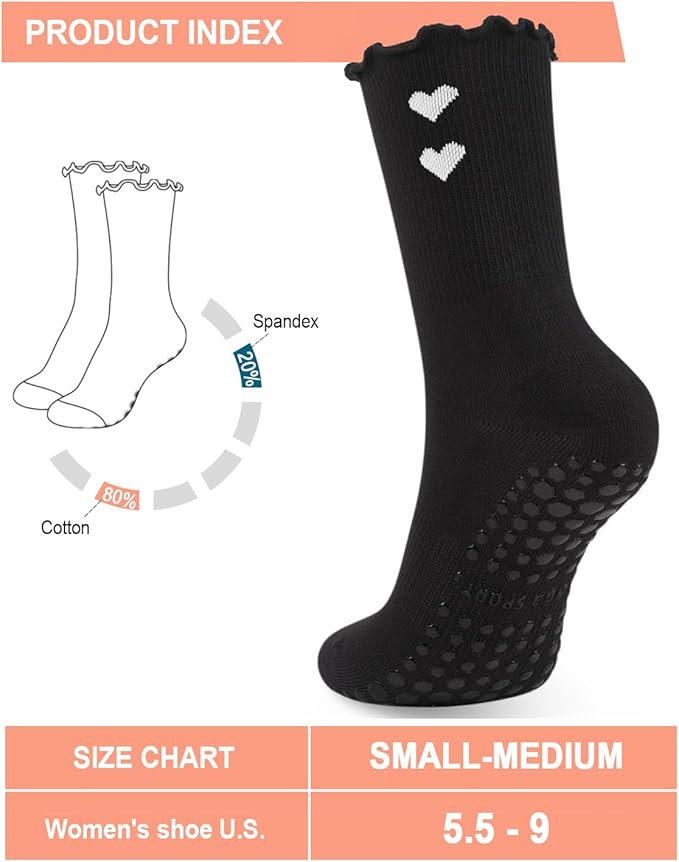 3/6 Pairs Grip Pilates Socks for Women, Non-slip Yoga Athletic Socks for Barre Ballet Barefoot Workout Hospital