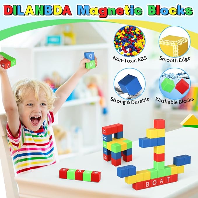 Dilabnba 32PCS Magnetic Building Blocks for Kids Ages 3-5 4-8, 3D Magnet Cube Montessori Toy, Sensory Preschool Creative STEM Montessori Toy