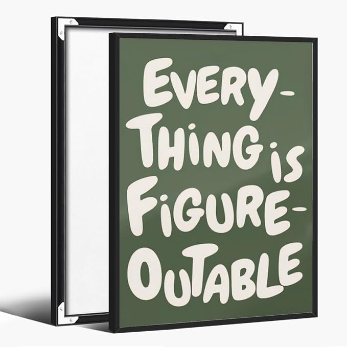 Everything is Figureoutable Motivational Canvas Wall Art Print Uplifting Quote Inspirational Art Poster Green Office Affirmation Wall Decor Minimalist Picture Painting Home Decor 12x18inch black framed
