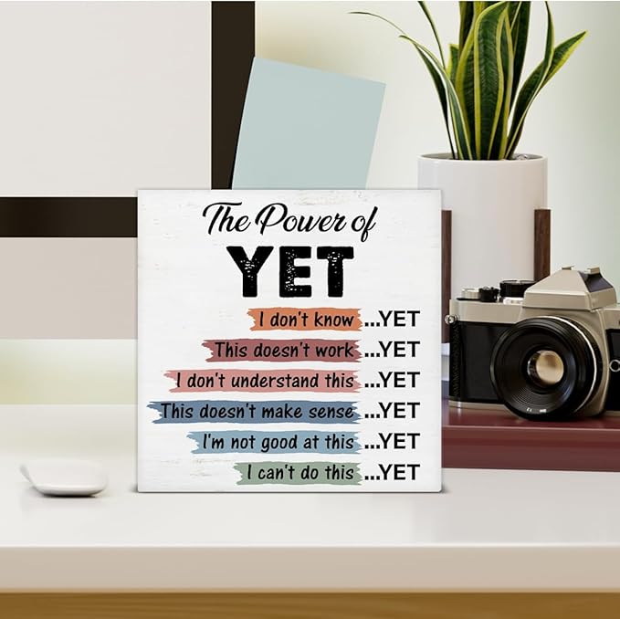 Mental Health Sign the Power of Yet Wood Block Sign Growth Mindset Affirmations Decorative Desk Sign Classroom School Counselor Therapy Office Home Shelf Tabletop Decor 5 X 5 Inches