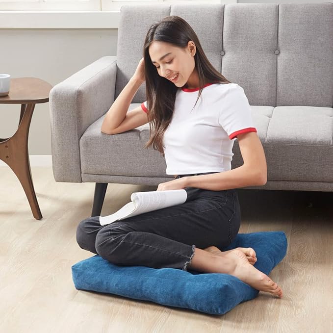 Degrees of Comfort Square Large Pillows Seating for Adults, Tufted Corduroy Floor Cushions for Living Room Tatami, Navy Blue, 22x22 Inch