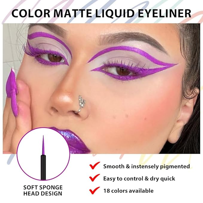 evpct 1Pcs Purple Liquid Eyeliner Makeup Waterproof Purple Eye Liners for Women, Eyes Wing Eyeliner Stamps Shapes Colored Eyeliner delineador de ojos a prueba de agua contra el agua blanco para ojos