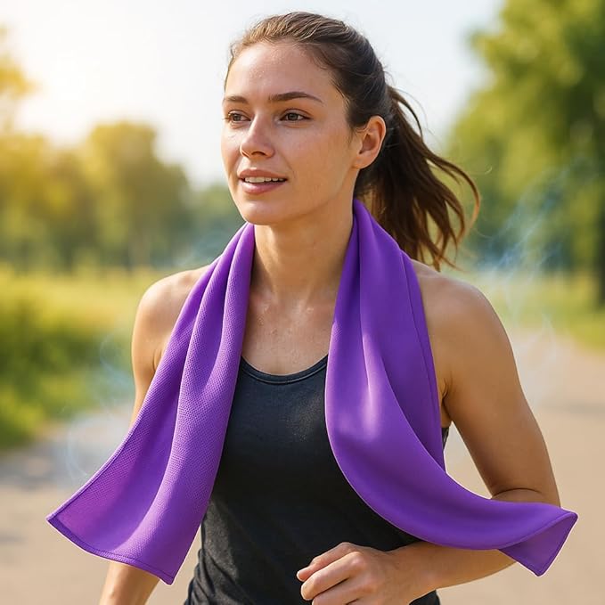 Cooling Towel for Neck and Face - 43.3" x 15.7" - Quick-Dry Microfiber - Ideal for Hot Weather, Gym, Fitness, Camping, Yoga, Run Gift - Purple