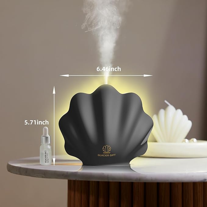Essential Oil Diffuser 260ML, Shell Aroma Diffuser with Remote Control Humidifier with 7 Colors LED Night Light for Bedroom Home Relaxation (Black)