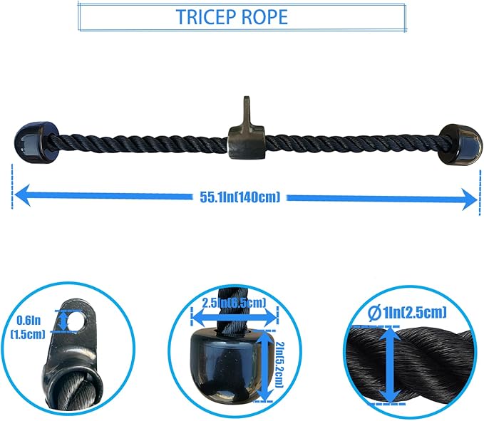KORIKAHM Long Tricep Rope, Rope Pull Down Attachment 47 55 63Inch Length Long, Tricep Rope Cable Attachment, Tricep Pull Down Rope for Home Gym Pulley System,Cable Machine Attachment