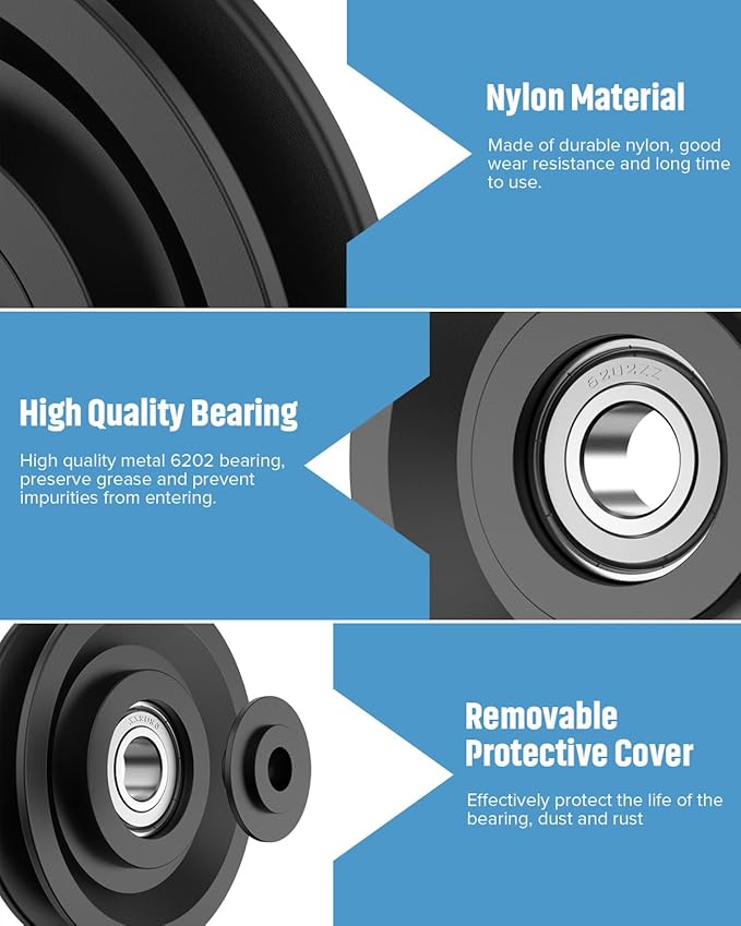 90mm/3.5Inch Universal Nylon Abration Bearing Pulley-Wheel Replace for Home Gym Cable Machine Equipment Part, Load Bearing 330 Lbs, DIY Fitness Weight Lifting Pulley Replacement