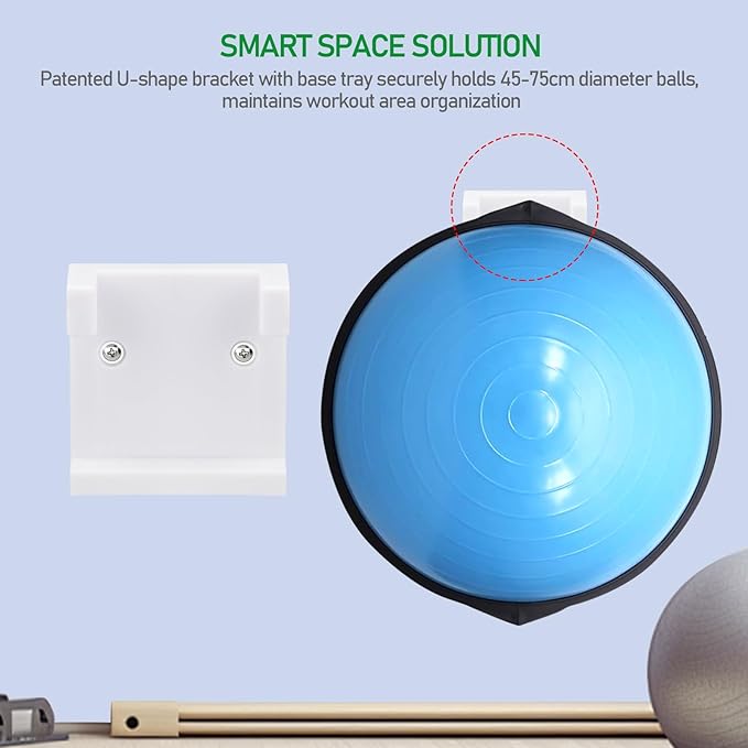 KIBBEH Wall Mount Kit for Exercise Ball Storage Bracket - Heavy Duty Balance Trainer Ball Holder with Hardware, White