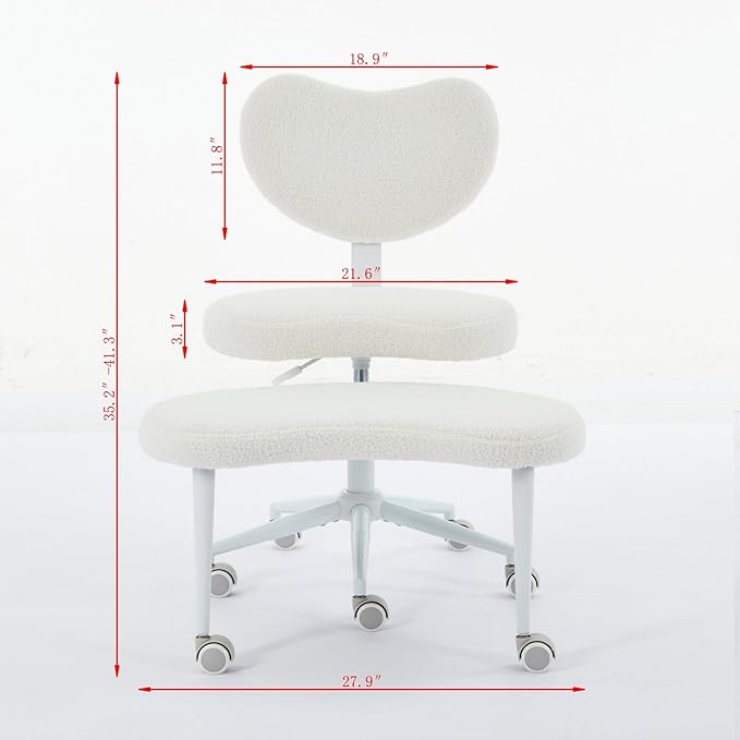 Cross-Legged Meditation Chair with Wheels, Adjustable Desk Chair for Home Office, Ergonomic Floor Seat for ADHD & Yoga, Criss Cross Chair with Lumbar Support, Memory Foam Cushion (Ivory-Teddy Fabric)