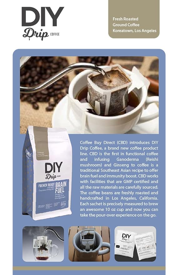 DIY Drip Coffee Brain Fuel, French Roast Colombia, 1 Pack x 4 single serve; 40gram, $1.95 per serving. BUY 5 OR MORE GET $2 REBATE. NO ACTION REQUIRED.