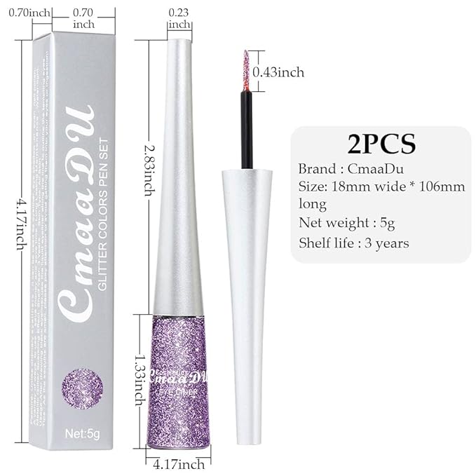 evpct 2Pcs Royal Blue Purple Liquid Glitter Eyeliner Set, Shimmery Finish
