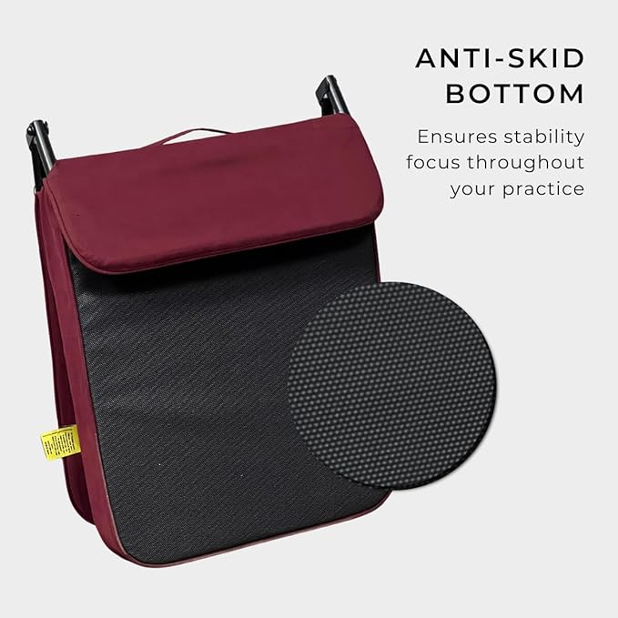 Friends of Meditation Relaxing Buddha Meditation Chair | Detachable Rectangular Back Support & Zafu Cushion | Portable Folding Chair | Floor Chair with Back Support | Yoga Chairs for Adults | Maroon