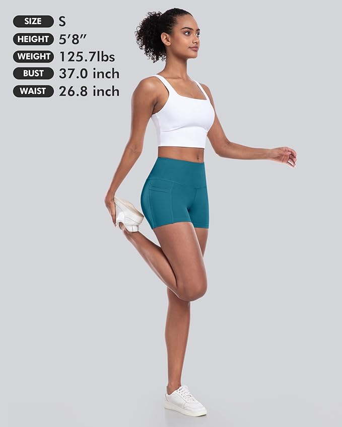 CHRLEISURE Womens Biker Yoga Shorts with Pockets: High Waisted Tummy Control Spandex Workout Athletic Gym Shorts 4 Packs