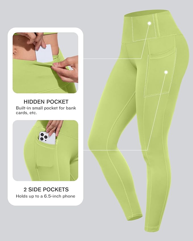 CHRLEISURE Leggings with Pockets for Women, High Waisted Tummy Control Workout Yoga Pants