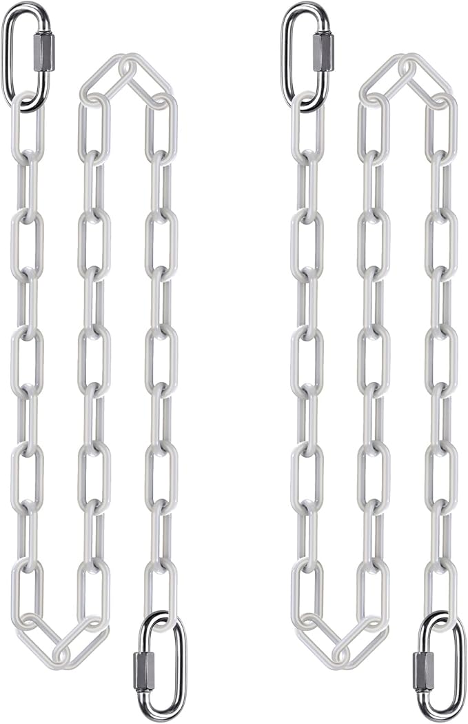 SELEWARE 2 Pcs 80" Hanging Swing Chain with 4 Carabiners, 1000LB Capacity Plastic Coated Hanging Chains, Hammock Hardware Kit for Swing, Hanging Chair, Punching Bags, Indoor Outdoor Gym (White)