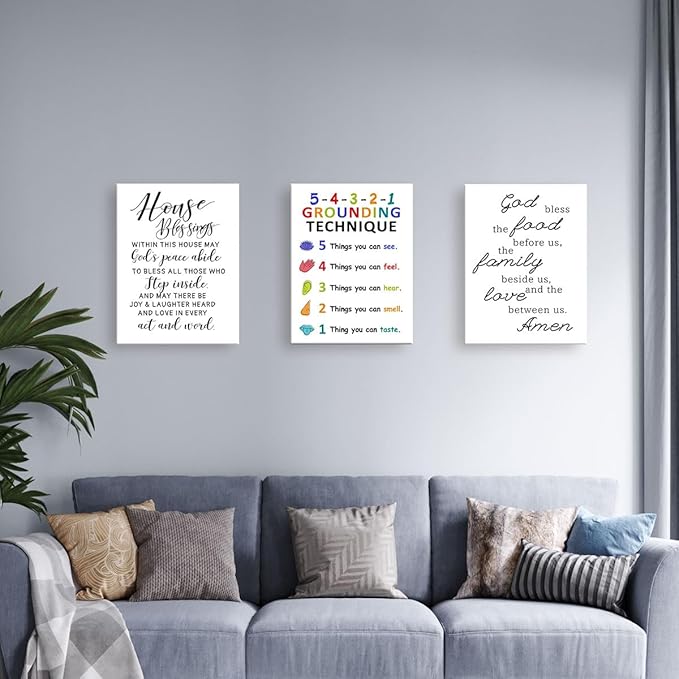 LISTNGBO Mental Health Canvas Wall Art,Grounding Technique Motivational Quote Artwork Painting Prints Poster Ready to Hang for Counselor Therapy Office School Wall Decor Treatment Decor,12x15 Inch