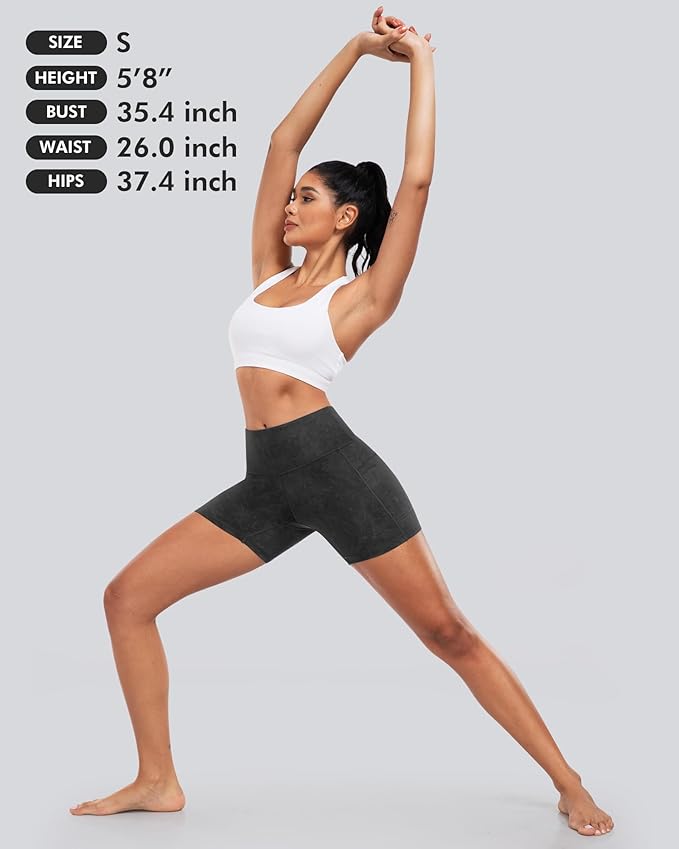 CHRLEISURE Womens Biker Yoga Shorts with Pockets: High Waisted Tummy Control Spandex Workout Athletic Gym Shorts 4 Packs