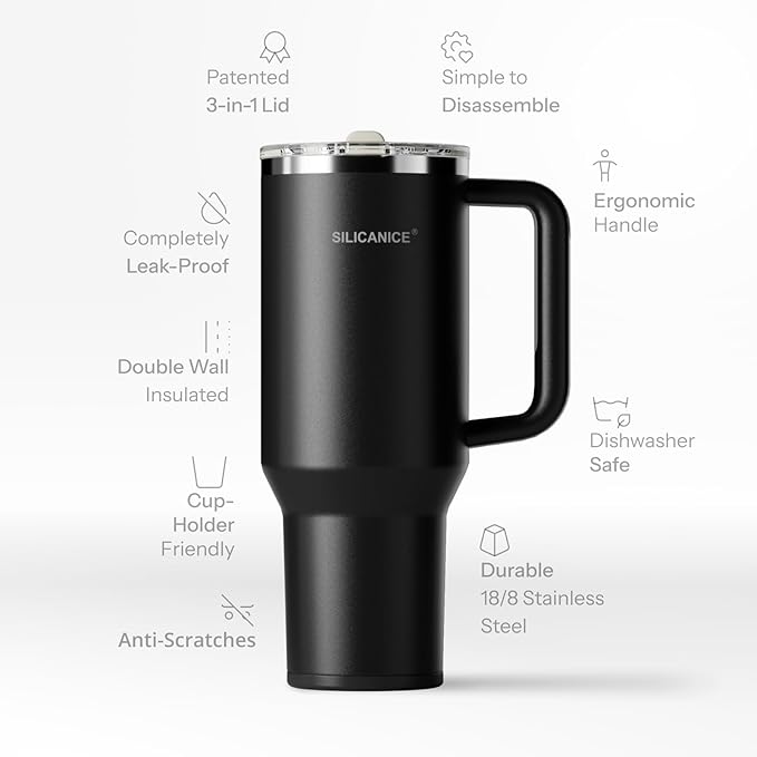 Easy Clean Pro Tumbler - 40 oz Water Bottle with Handle Quick-Disassemble Flip Straw, Leakproof Insulated Stainless Steel, Dishwasher Safe, BPA-Free Gifts for Women & Men