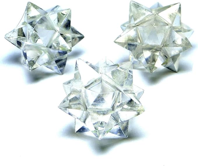 Jet 1 Pcs Clear Quartz Crystal 12-Point Merkabah Star for Healing - Panic Balancing Meditation Tool Use (0.75-1 inch, 8-10 Grams)