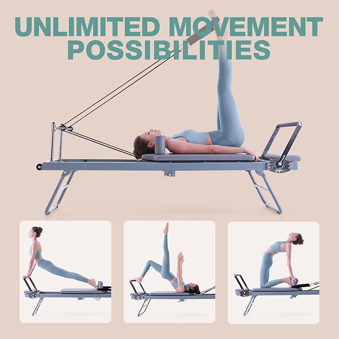 ARKANTOS Pilates Reformer Machine Foldable, Reformer Pilates Equipment for Gym Workout and Home Use, Suitable for Intermediate and Beginners Users