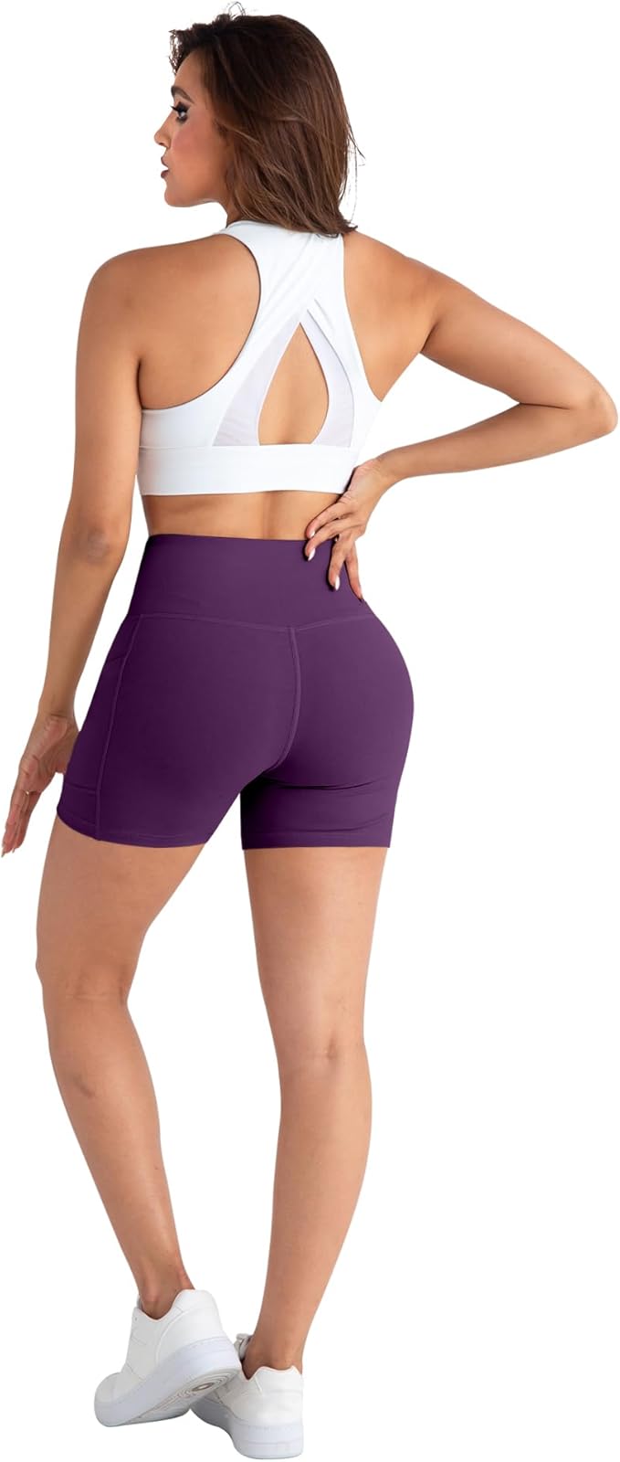 CHRLEISURE Womens Biker Yoga Shorts with Pockets: High Waisted Tummy Control Spandex Workout Athletic Gym Shorts 4 Packs
