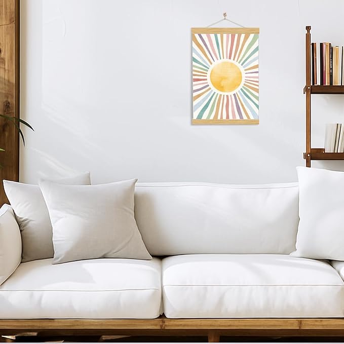 YGSDZY Sun Playroom Poster, Wood Poster Hanger, Watercolor Nursery Sun Print, Rainbow Wall Art, Girls Room Decor, Playroom Decor, Boho Decor, School Psychology, Mental Health Wall Decoration