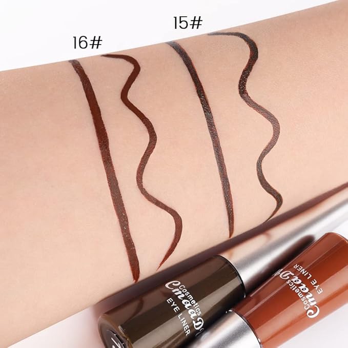 evpct 2Pcs Dark Brown Coffee Liquid Eyeliner Set Waterproof Brown Colored Eye Liners for Women Stamps Shapes for Eyes delineadores de colores para ojos delineador de ojos