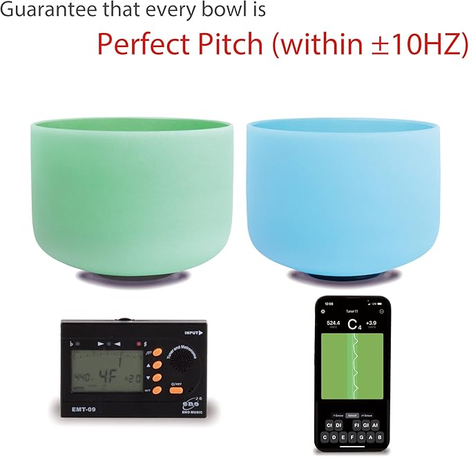 FMTY 10inch Crystal Singing Bowls set prefect pitch(±10HZ) Orange(Sacral)+ Indigo(3Rd Eye) with Soft Carrying Bag Sound Bowls Chakra Bowl