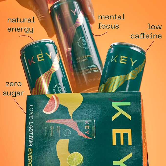 KEY Ketone Energy Drink - Sugar Free and All Natural from Ketones for Long Lasting Energy and optimal Green Tea Caffeine and L-Theanine for Mental Focus to Perform, Variety Pack (Pack of 6)