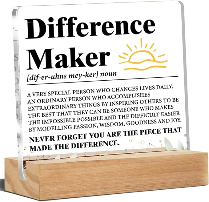 Difference Maker Gift Men, Thank You Gifts for Leader Boss Mentor Manager Coworkers Employees Teacher, Difference Maker Definition Acrylic Desk Plaque Sign Office Decor 4 x 4 Inches