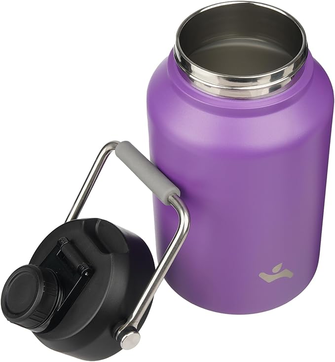 Jug with Handle,87 oz Insulated Water Bottle with Carrying Pouch, Double Wall Vacuum Stainless Steel Metal Bottle,Purple
