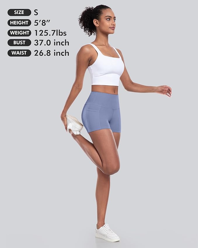 CHRLEISURE Womens Biker Yoga Shorts with Pockets: High Waisted Tummy Control Spandex Workout Athletic Gym Shorts 4 Packs