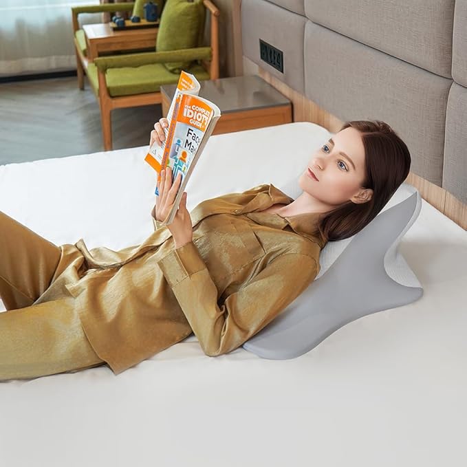 Reading Pillow for Bed, Lying, Leaning and Prone, Ergonomic Memory Foam Bed Wedge Pillow for Headboard, Chin & Back Support Pillows on Bedrest Couch Floor- White