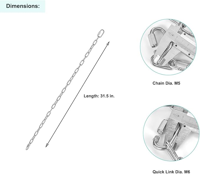 2 Pack Heavy Duty Extension Chain with 2 Quick Links for Punching Bags Hammocks Swing Chairs - 550 Lbs Capacity - 31.5 Inches Length