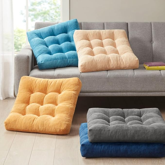 Degrees of Comfort Meditation Floor Pillow, Square Large Pillows Seating for Adults, Gray Tufted Corduroy Cushions for Outdoor Yoga Tatami Fireplace Living Room, Grey, 22x22 Inch