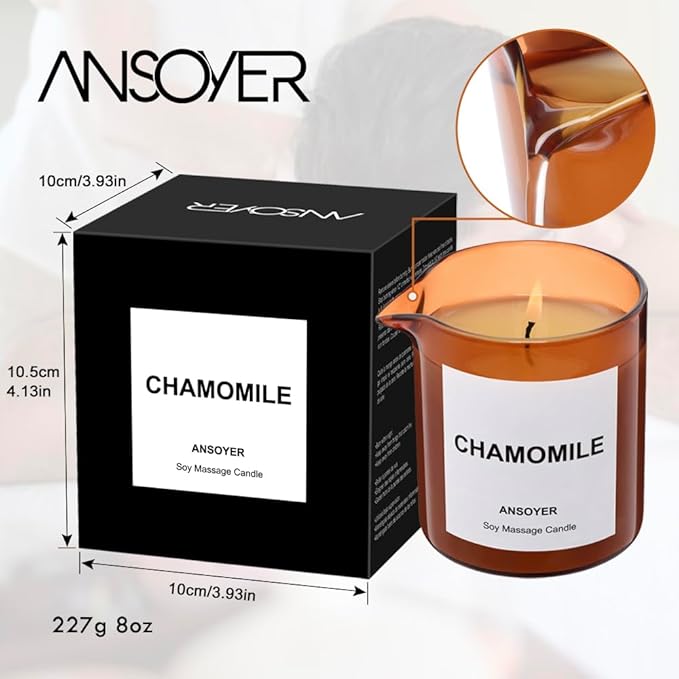 Massage Oil Candle| Massage Oil for Massage Therapy| Massage Lotion Candle| 8 OZ| Amazing Gift for Men or Women (Chamomile)