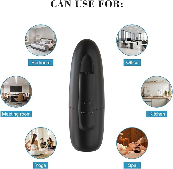 Plug in Waterless Aroma Diffuser for Essential Oils, 500 Sq. Ft, Portable Fragrance Diffuser, Cold-Air Diffusion Tech, Black