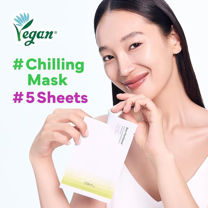 SAM'U Born Panthenol Chilling Mask – Soothing & Cooling Korean Facial Sheet Mask with Birch Sap & Xylitol for Deep Hydration – Vegan Korean Glass Skin Care Face Mask (5 Sheets)