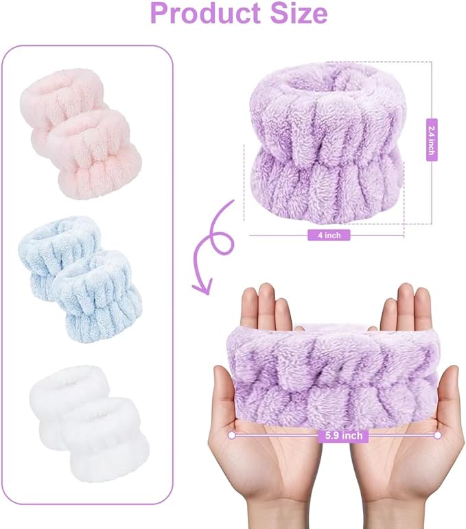 8Pcs Microfiber Wrist Bands for Washing Face, Absorbent Face Washing Wristbands, Spa Wristbands for Face Washing, Wrist Towels for Washing Face, Prevent Water from Spilling Down Your Arms