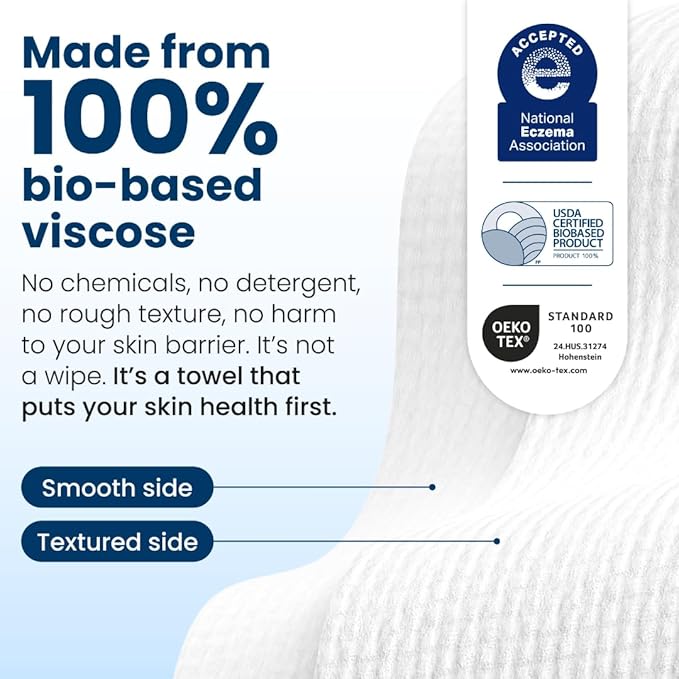 Clean Skin Club Clean Towels XL™️, 100% USDA Biobased Face Towel, Disposable Face Towelette, Eczema Association Accepted, Makeup Remover Dry Wipes, Ultra Soft, 150 Ct, 3 Pack