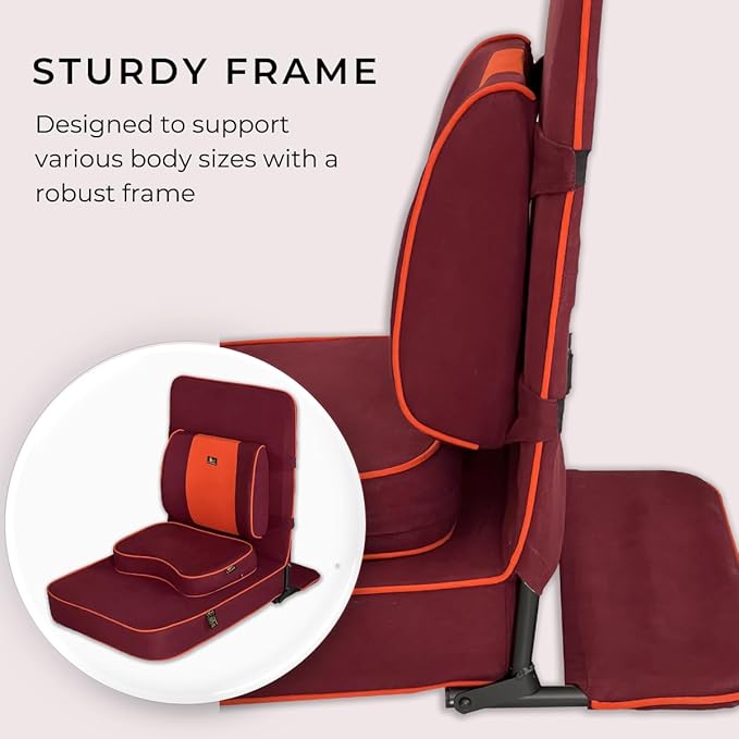 Friends Of Meditation Extra Large Meditation Chair | Floor Chair with Back Support | Yoga Chairs for Adults | Portable Folding Chair | Yoga Chair with Cushion & Meditation Block | Maroon | 24x22 in