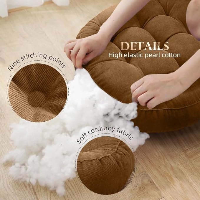 Meditation Floor Pillow Set of 2 Large Round Floor Cushions for Adults Tufted Corduroy Floor Seat Pillows Cushion for Living Room,Sky Blue 16.5" Lx16.5 Wx3 H