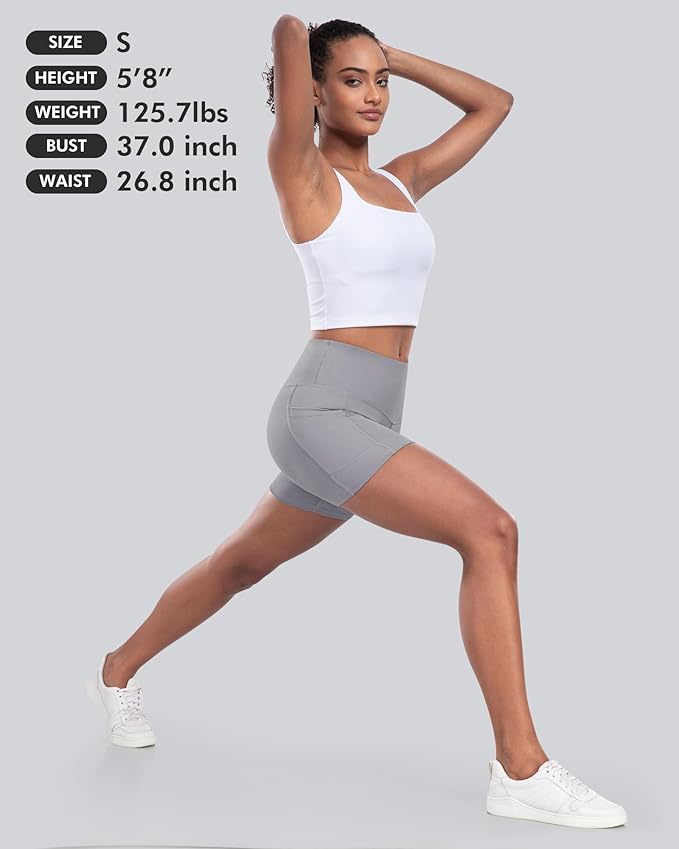 CHRLEISURE Womens Biker Yoga Shorts with Pockets: High Waisted Tummy Control Spandex Workout Athletic Gym Shorts 4 Packs