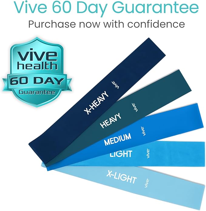 Vive Resistance Bands for Working Out (5 Pack) - Exercise & Workout Resistance Kit - Stretch, Elastic Loop Bands for Physical Therapy, Pilates, Yoga & Gym, for Men & Women - Fitness, Glute Work Out